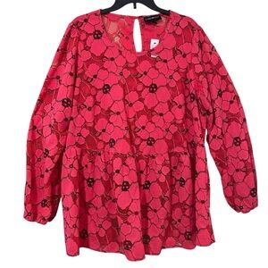 Lane Bryant Vibrant Pink Floral Lace Blouse